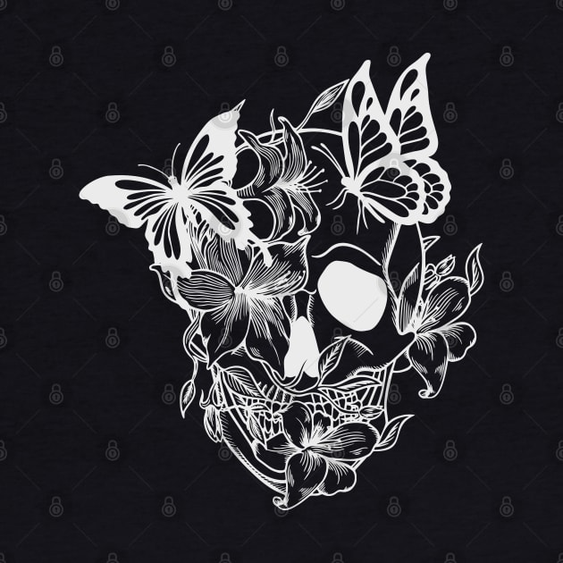 Skull with butterflies and lilies. Cool Hippie Skulls by alcoshirts